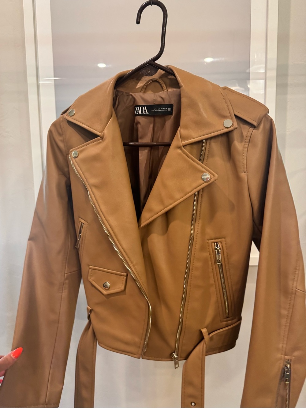 ZARA Camel Faux Leather Biker Jacket